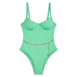 NWT We Wore What Danielle Bernstein One Piece Swimsuit Swim Green seashell XS